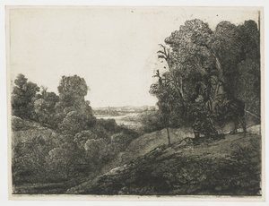 De vlucht naar Egypte: bewerkte prent van Seghers door Rembrandt van Rijn