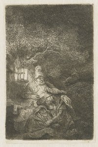 De rust tijdens de vlucht naar Egypte: een nachtstuk door Rembrandt van Rijn