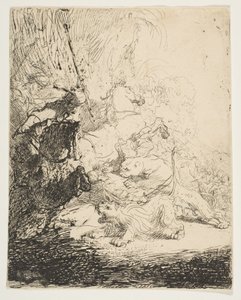 De kleine leeuwenjacht, met twee leeuwen