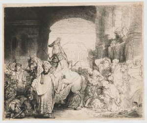 De overwinning van Mordechai door Rembrandt van Rijn