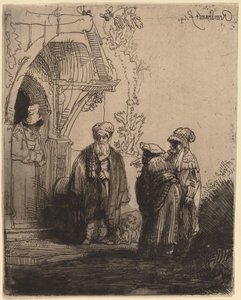 Drie oosterse figuren (Jacob en Laban?)