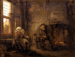 Tobit en Anna wachten op de terugkeer van hun zoon, 1659 door Rembrandt van Rijn