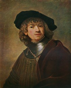 Tronie van een jonge man in een gorget en muts, ca. 1639 door Rembrandt van Rijn