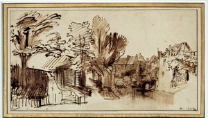 Uitzicht op het Singel Kanaal in Amersfoort (tekening door Harmensz Rembrandt) door Rembrandt van Rijn