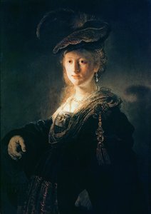 Jonge vrouw in kostuum door Rembrandt van Rijn