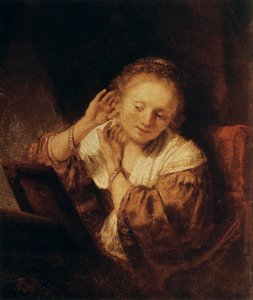 Jonge vrouw met oorbellen door Rembrandt van Rijn