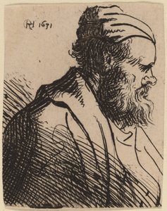 Man met Platte Neus in een Pet door Rembrandt van Rijn and Studio of Rembrandt