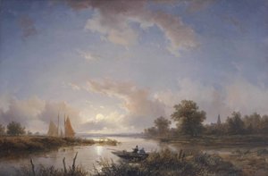 Hengelaars in een roeiboot in de schemering door Remigius Adrianus Haanen