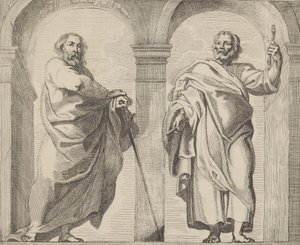 Heiligen Petrus en Paulus in een vestibule door Remoldus Eynhoudts