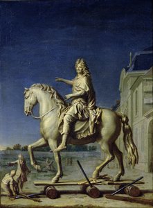 Het transporteren van het ruiterstandbeeld van Lodewijk XIV naar de Place Vendome in 1699, na 1669 door René Antoine Houasse
