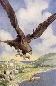 Een gigantische vogel genaamd een Roc (kleur litho)