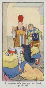 Oosters Spreekwoord: Als iedereen je zegt dat je dronken bent, ga naar bed (kleur litho)