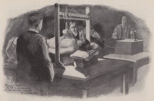 Een kogel vinden met het röntgenapparaat in het Militair Hospitaal, Pietermaritzburg, Natal, Zuid-Afrika, Boerenoorlog door René Bull