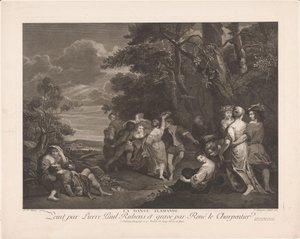 Landschap met dansende figuren door René Jacques Le Charpentier