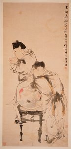 Twee jongens die met goudvissen spelen, 1879 door Ren Yi