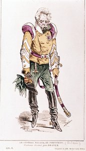 Jacques Offenbach: "La vie parisienne". Generaal Malaga van Puerto Rico, kostuum van Draner. 1866.