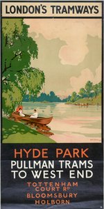 Hyde Park, Pullman Trams naar West End, London County Council LCC Tramways poster, 1930