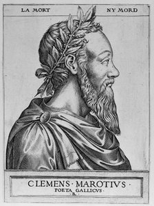 Portret van Clement des Marets genaamd Marot (1496-1544), Franse dichter - Clement Marotius poeta gallicus gravure door Rene Boyvin 1576 door Rene Boyvin