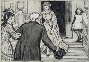 Het bezoek, illustratie uit La Jeune Fille Bien Élevée door René Boylesve