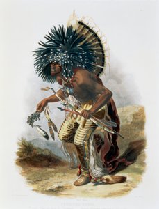 Pehriska-Ruhpa, Minatarre Krijger in het Kostuum van de Hondendans, 1843