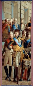 Interview van Napoleon I en koningin Louise van Pruisen in Tilsit (Tilsitt), 6/07/1807 Tapisserie gemaakt door de werkplaats van de Gobelins na een detail van het schilderij door René Théodore Berthon (1776-1859)