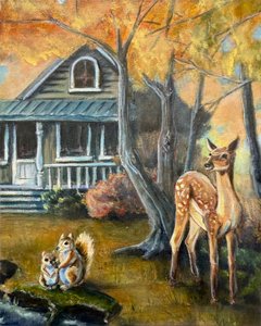Herten en eekhoorns in de herfst door Renee Machan Cottagecore Artist