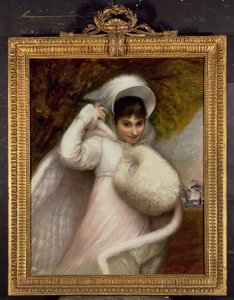 Portret van een dame in een witte jurk