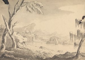 Landschap met kasteel aan de rivier