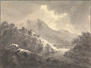 Landschap met een kasteel en een brug door Rev. William Gilpin