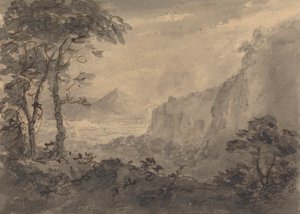 Bergachtig landschap met bomen - Hoge rotsen rechts