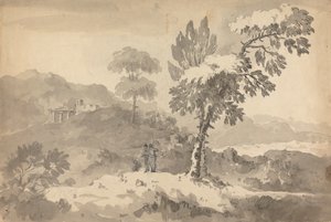 Drie figuren in een landschap