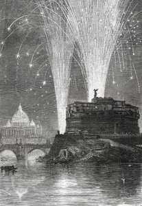 Verlichting van St. Pieter en vuurwerkshow op de Castel Sant