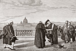 Op de Pincio-heuvel, Rome, Italië, met de Sint-Pieter op de achtergrond in de late 19e eeuw. Uit Italiaanse afbeeldingen door Rev. Samuel Manning, gepubliceerd ca. 1890. door Reverend Samuel Manning