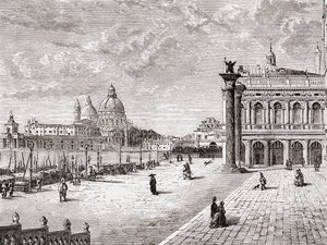 Piazza San Marco of het San Marcoplein, Venetië, Italië in de late 19e eeuw. Uit Italiaanse foto