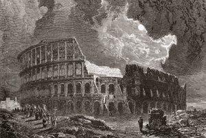 Het Colosseum, Rome, Italië bij maanlicht, in de late 19e eeuw. Uit Italiaanse afbeeldingen door Rev. Samuel Manning, gepubliceerd ca. 1890. door Reverend Samuel Manning