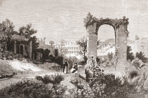 Het Palatijn vanaf de Aventijnse Heuvel, Rome, Italië in de late 19e eeuw