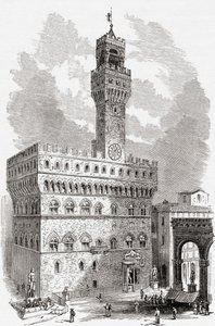 Het Palazzo Vecchio, Florence, Toscane, Italië in de late 19e eeuw. Uit Italiaanse afbeeldingen door Rev. Samuel Manning, gepubliceerd ca. 1890. door Reverend Samuel Manning