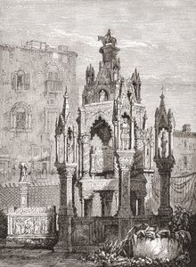De Scaliger graven, Verona, Italië in de late 19e eeuw. Uit Italiaanse Prenten door Rev. Samuel Manning, gepubliceerd ca. 1890. door Reverend Samuel Manning