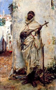 Arabische muzikant. Schilderij van Ricardo de Madrazo Y Garreta (1852-1917). Olieverf op hout. Privécollectie. door Ricardo de Madrazo y Garreta