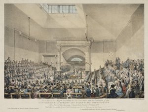 Opening van het lezingentheater in Marylebone, Londen door John Pardon