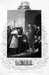 Kardinaal Wolsey Betreedt de Abdij van Leicester, in Henry VIII door William Shakespeare, gegraveerd door A.H. Payne