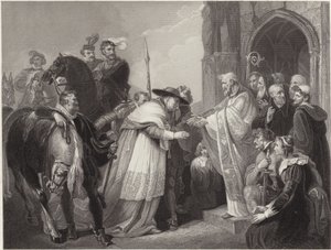 Kardinaal Wolsey in Leicester Abbey (gravure) door Richard (after) Westall