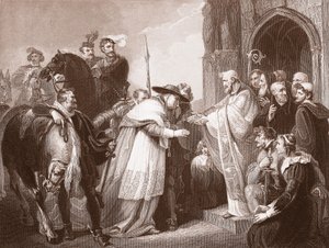 Kardinaal Wolsey in Leicester Abbey, gegraveerd door R. Walther