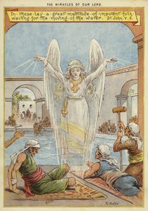 De Wonderen van Christus: zieke mensen wachten op het bewegen van het water door een engel door Richard Andre