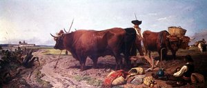 Ploegen in Spanje, Middagrust met Sevilla op de Achtergrond door Richard Ansdell