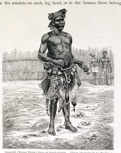Azandeh (Nyam-Nyam) Binsa of heksendokter, gegraveerd door Jahrmargt, uit 