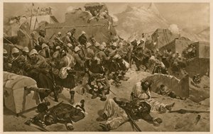 92nd Highlanders en 2nd Gurkhas bestormen Gundi Mulla Sahibdad tijdens de Slag om Kandahar, Afghanistan, Tweede Anglo-Afghaanse Oorlog