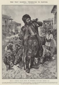 Varkens die zichzelf naar de wei leiden (litho)