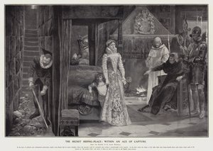 De geheime schuilplaats: op een haar na gevangengenomen (litho)