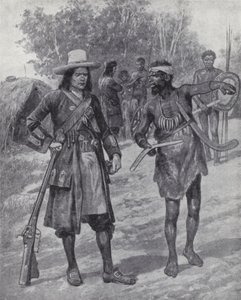 William Dampier met een inheemse man tijdens zijn verkenning van Australië, eind 17e eeuw door Richard Caton II (after) Woodville